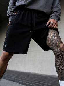 Plus Size Men's Comfortable Printed Shorts With Adjustable Elastic Waistband, Drawstring And Zipper Pockets Sports - Black - View 1