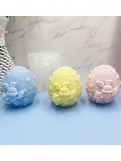 1个复活节兔子硅胶模具，可用于制作蜡烛、石膏装饰模具