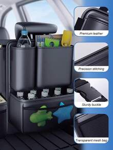 Car Trunk Organizer Hanging Bag - Multi-Compartment Backseat Pocket, Suitable For SUV, Hatchback And Sedan, Waterproof And Durable Trunk Storage Box With Adjustable Buckles And Strong Hook And Loop, Backseat Storage Pouch (Black) - Backrest Storage Bag - View 7