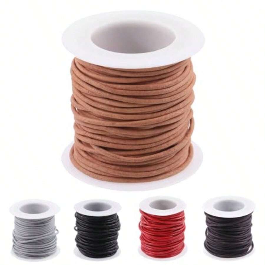 11 Yards X 2mm Natural Round Leather String Cord Soft Leather Rope Cord Spool For Necklaces Bracelets Shoelace Wrapping Crafts Jewelry Making Supplies - -Tự nhiên- - Xem 1