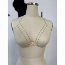 1 pieza Cadena de pecho con borlas y rejilla plateada, cadena de Body para bikini, vacaciones en la playa, moda sexy. Cadena de pecho con flecos para pareja en vacaciones - Dorado - Ver 2