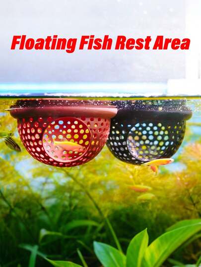 1件装漂浮式鱼类休息区，三合一水族箱装饰，包含隐藏洞穴和喂食环，适合鱼类休息、睡觉和繁殖，适用于斗鱼、虾和小鱼，是水族爱好者的绝佳礼物。