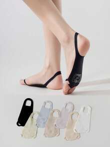 1/3/6 双装女士双趾隐形袜，夏季薄款冰丝分趾袜，超低帮，防滑，露趾船袜 - 彩色 - 查看 3
