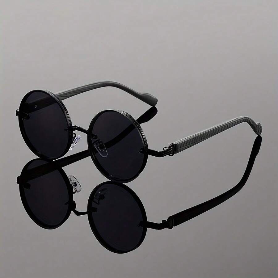 Retro Punk Glasses - Heavy Metal Style And Casual Outfit - Lightweight Round Frame Design - Unisex - Classic Apparel Accessory - Wood Grain Effect - Punk  Accessory - 雙綠色 - 查看 1