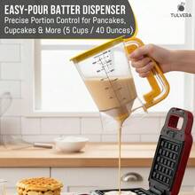 Pancake Batter Dispenser 5 - Cup Mix Pourer Pancakes, Waffles, Crepes, Muffins, Cupcakes Squeeze Handle, Pitcher, Durable Drip - Design Baking Accessories (Yellow) - 查看 2