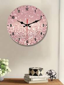 1个圆形挂钟，玫瑰金闪亮创意时钟，静音石英圆形木质钟，适用于卧室、客厅、办公室、厨房、浴室，电池供电（不含电池） - A - 查看 1