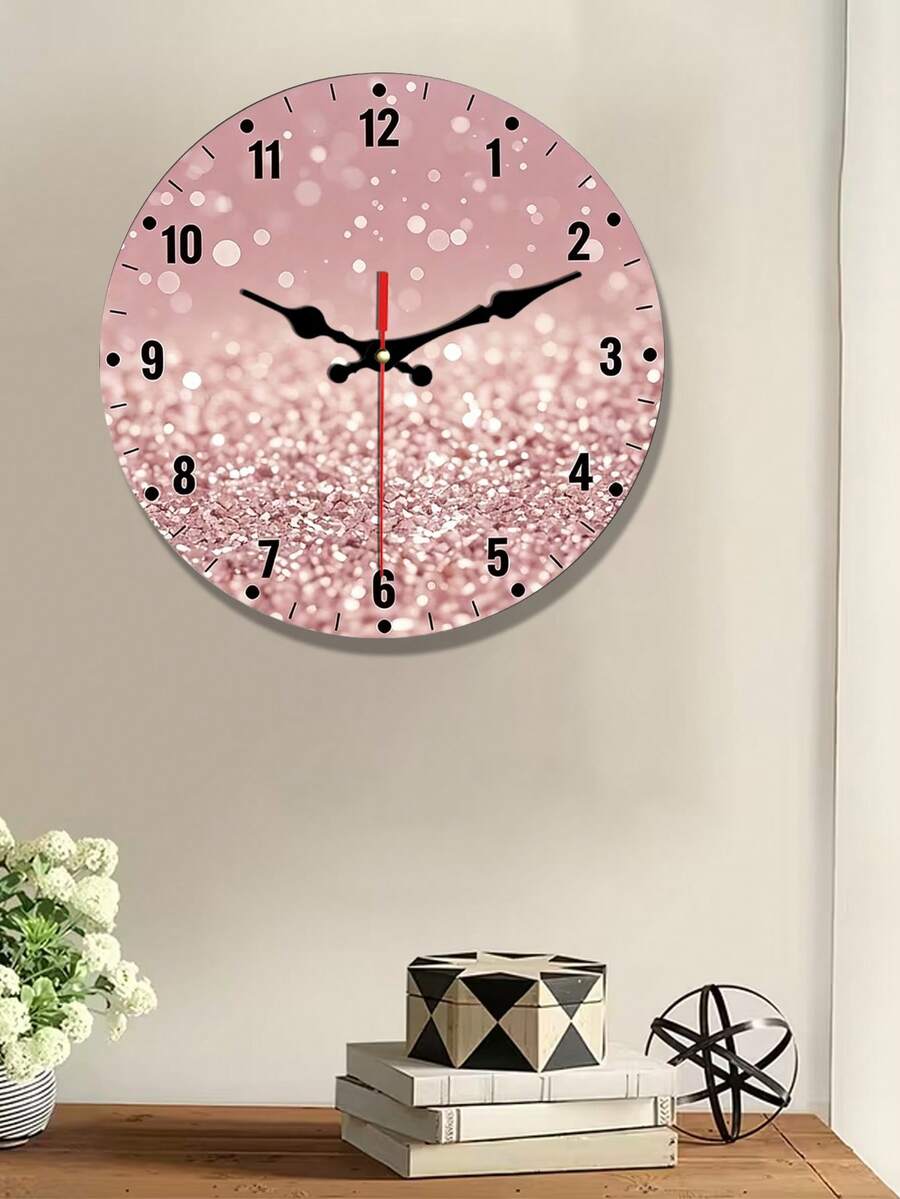 1个圆形挂钟，玫瑰金闪亮创意时钟，静音石英圆形木质钟，适用于卧室、客厅、办公室、厨房、浴室，电池供电（不含电池） - A - 查看 1