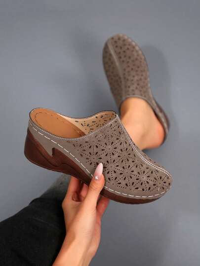 Women's New Thick Sole Wedge Hollow Slip-On Casual Fashion Minimalist Elegant Versatile Retro Shoes
