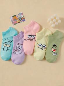 SpongeBob SquarePants 5 Pairs Of Cute Low Vamp Cartoon, Breathable And Versatile For Spring And Summer, Student Sports, Invisible Boat Socks - Multicolor - View 5