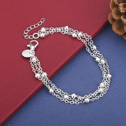 925 Sterling Silver Plated Delicate Beaded Bracelet For Men And Women: Stylish And Charming Party And Wedding Accessories