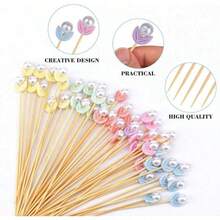 200支白色珠状竹签，4.7英寸竹制鸡尾酒签，适用于酒店、餐厅、婚礼、派对开胃菜、蛋糕、饮料、水果等。 - A - 查看 5