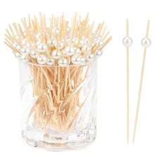 10/20/30/50/100/200pcs White Pearl Fruit Picks, 4.7 Inch Elegant Toothpicks For Appetizers, Bamboo Floral Skewers For Fruit, Food, Sandwich, Beverage, Party, Burger Decoration - White - View 1