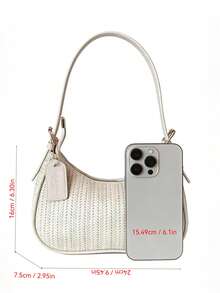 Túi dệt mùa hè thiết yếu, túi đeo vai thời trang tối giản, túi xách tay đa năng cho nữ đi làm, túi xách tay thanh lịch, túi đeo nách phong cách Y2K, ví - trắng - Xem 3