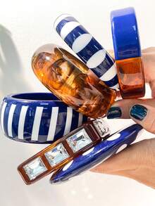 1 chiếc vòng tay nhựa màu xanh dương kiểu retro, thiết kế sọc và chấm bi mới, trang sức unisex, phù hợp cho mọi mùa, bề mặt bóng, màu sắc tươi sáng. - Nhiều màu - Xem 5