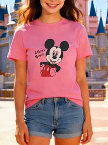 Crew Neck T-Shirt | Disney Retro Mickey Mouse Theme | Gift For Disney FansMade With Soft, Comfortable, And Durable Materials, This Is An Ideal Choice For Spring And Summer. This Crew Neck T-Shirt Is Suitable For Various Occasions, Including Everyday Wear, Shopping, Parties, Travel, And Gatherings, And Also Makes A Thoughtful Gift. - Hồng - Xem 1