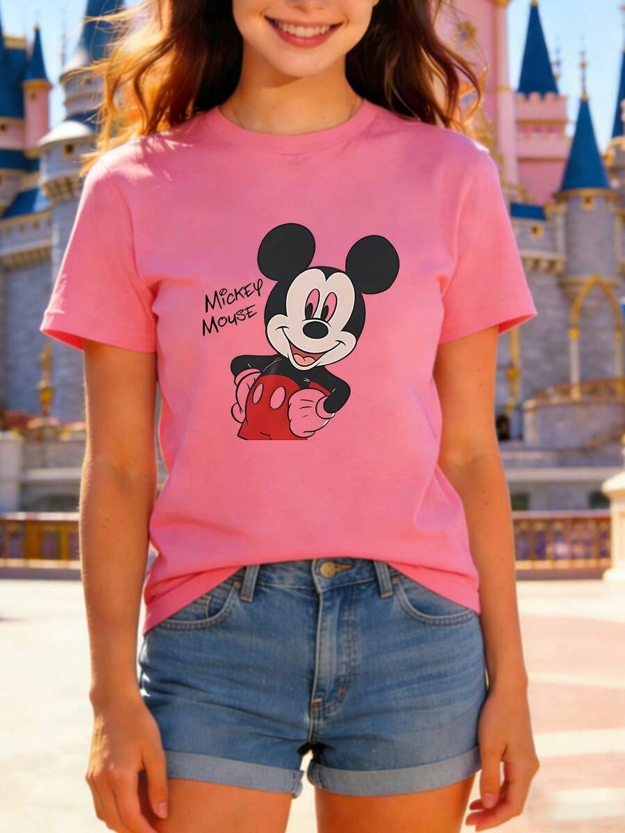 Crew Neck T-Shirt | Disney Retro Mickey Mouse Theme | Gift For Disney FansMade With Soft, Comfortable, And Durable Materials, This Is An Ideal Choice For Spring And Summer. This Crew Neck T-Shirt Is Suitable For Various Occasions, Including Everyday Wear, Shopping, Parties, Travel, And Gatherings, And Also Makes A Thoughtful Gift. - Hồng - Xem 1