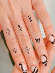 20 Sheets Small Size Temporary Tattoo Stickers For Women And Men Finger Sticker, Black Flower, Butterfly, Starry Sky, Stars, Moon, Snake Fake Tattoo, Water-Resistant Body Decals Suitable For Hand, Arm, Face, Finger And Neck Decor - Multicolor - View 4