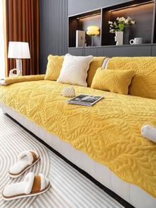 1pc Embroidered Plush Sofa Cushion Cover, Solid Color Leaf Pattern Sofa Slipcover, Non-Slip Anti-Scratch, Suitable For All Seasons, Easy To Clean, Holiday & Home Decor, Fits 1/2/3/4 Seater Sofa - 黃色 - 查看 10
