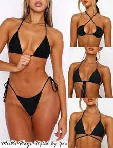 String Bikini Tops For Women Bathing Suit Swim Tops Sexy Triangle Bikini Top Black - #02 Đen - Xem 7