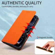 High-Quality Luxury Wallet With Card Slots, Kickstand, Magnetic Flip Cover Leather Phone Case Compatible With IPhone, Business Anti-Drop Protective Cover - Orange - View 4