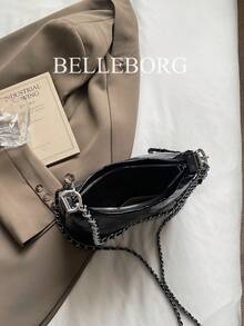 时尚链条肩带大容量通勤单肩包，适合油性皮肤女性 - 黑色 - 查看 11