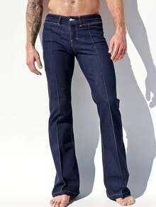 YANGCANREN Men's Fashion Versatile Daily Commute Seam Front Flare Jeans - Blue - View 2