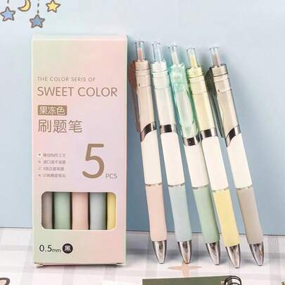 5pcs Set, High Color Tone Push-Button Ballpoint Pens, Muted Color Palette, Minimalist Stylish, Cute For Students, Push-Type Ballpoint Pens