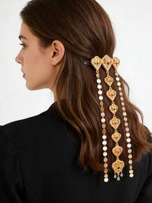 1 chiếc dây chuyền cài tóc hình trái tim đính đá zirconia tổng hợp, bằng đồng, thích hợp cho phụ nữ dự tiệc, dạ hội, lễ hội. - Vàng - Xem 2