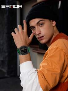 Reloj digital de hombre de moda SANDA 6328, con múltiples funciones como alarma, calendario luminoso y cronógrafo, para estudiantes - Verde - Ver 6
