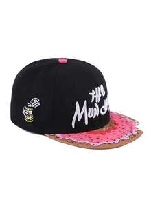 1顶男士时尚街头风甜甜圈印花字母3D刺绣平沿嘻哈棒球帽，适合四季日常佩戴 - A - 查看 3