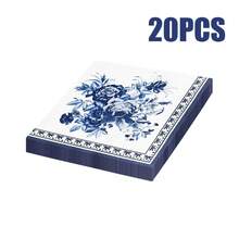 100/60/20pcs 13 * 13 Inch Disposable Blue Flower Patterned Napkins, Used For Various Occasions Such As Weddings, Christmas, Valentine's Day, Holiday Parties, Cafes, Friend Gatherings, Outdoor Picnics, Restaurants, Etc, - View 6
