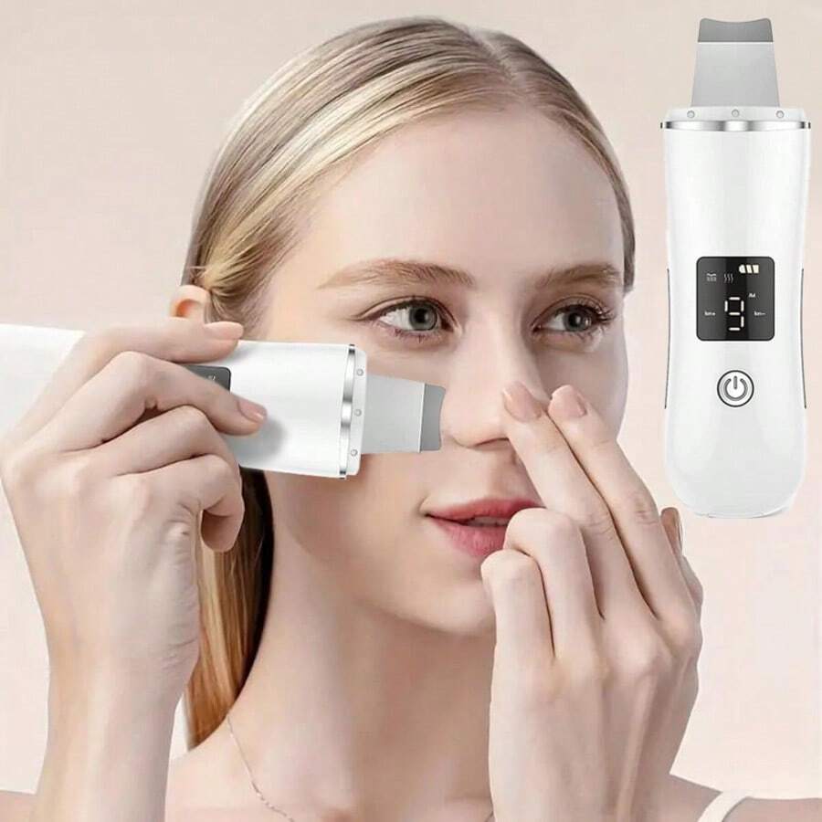 USB充电式超声波洁面仪 - 带振动功能的面部刮痧工具，可去除黑头、提拉紧致、去角质，价格实惠的护肤设备，配有硅胶刷头