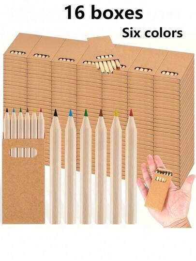 2-16 Boxes Mini Colored Pencil Set, 6pcs/Box, 3.5 Inch Portable Short Pencils, 6 Different Colors Per Box, Pre-Sharpened, Wooden, Suitable For Home, Birthday Party, School, Teachers, Arts, Crafts, Learning, Drawing, Classroom, Art Tools