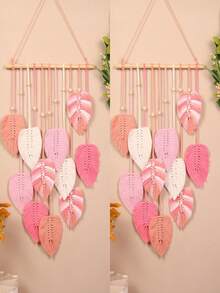 1pc Bohemian Handmade Woven Leaf Tapestry, Room Decor Hanging Wall Art With Tassels, Photo Display For Bedroom - Green - View 22
