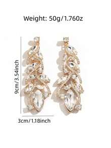Retro Sparkling Crystal Dangle Earrings, Exaggerated Women's Evening Party Theme Earrings, Elegant Gift - Gold - View 4