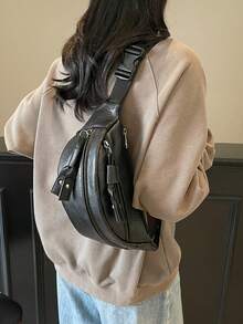 Women's Retro Tassel Minimalist Solid Color Crossbody Bag - Black - View 2
