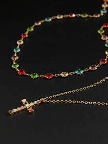 2pcs Men's Retro Punk Cross Pendant Necklace With Diamond Chain, Suitable For Holiday Gifts (Diamond Color And Position Random) - 2pcs - View 4