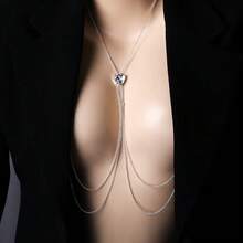 性感时尚高端镶钻胸链、上衣链、婚纱、夜店派对饰品，新款休闲简约仿珍珠吊带背心，少女风可爱串珠吊带背心，珍珠串珠身体链 - 銀色 - 查看 1