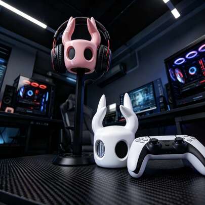 2026 New Devil Pink Gaming Headphone Stand, Comes With 1 Random Black Or White Game Controller Holder, Random Color Desktop Organizer, Universal Game Controller Stand, High-Quality Esports Desktop Decor, Essential For Gamers/Esports Desk Atmosphere Accessory/Cellphone Holder