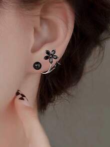 1 Pair Glossy Bowknot Crystal Tassel Earrings For Teenagers - Black - View 4