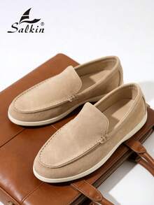 设计师时尚男士莫卡辛鞋，纯色绒面单脚套脚乐福鞋，男士真皮鞋，绅士商务社交鞋，男士日常办公派对婚礼鞋，情侣约会鞋，浪漫晚餐鞋，节日礼物鞋，返校学生休闲鞋，学院风，请选择大一码的尺码。 - 卡其色 - 查看 11