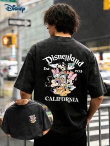 Disney Mickey Mouse T-Shirt, Disney Retro Style T-Shirt For Men, Loose Casual Clothing, 230G Washed High-Quality Cotton Double-Sided Printed T-Shirt, Disney T-Shirt, Summer Shirt, Heavyweight Retro Couple Style, High Street Style Disney Family Short Sleeved Shirt, Disney Mickey Minnie Goofy Family Blessing Printed Loose Short Sleeved Shirt, Nostalgic Style Disney Cartoon Group Pet Pattern T-Shirt 1955 California Park Commemorative Top, Disney Men's T-Shirt, Disney Couple Shirt, Vacation Style Short Sleeved Shirt, Women's Summer Shirt - 黑色 - 查看 2