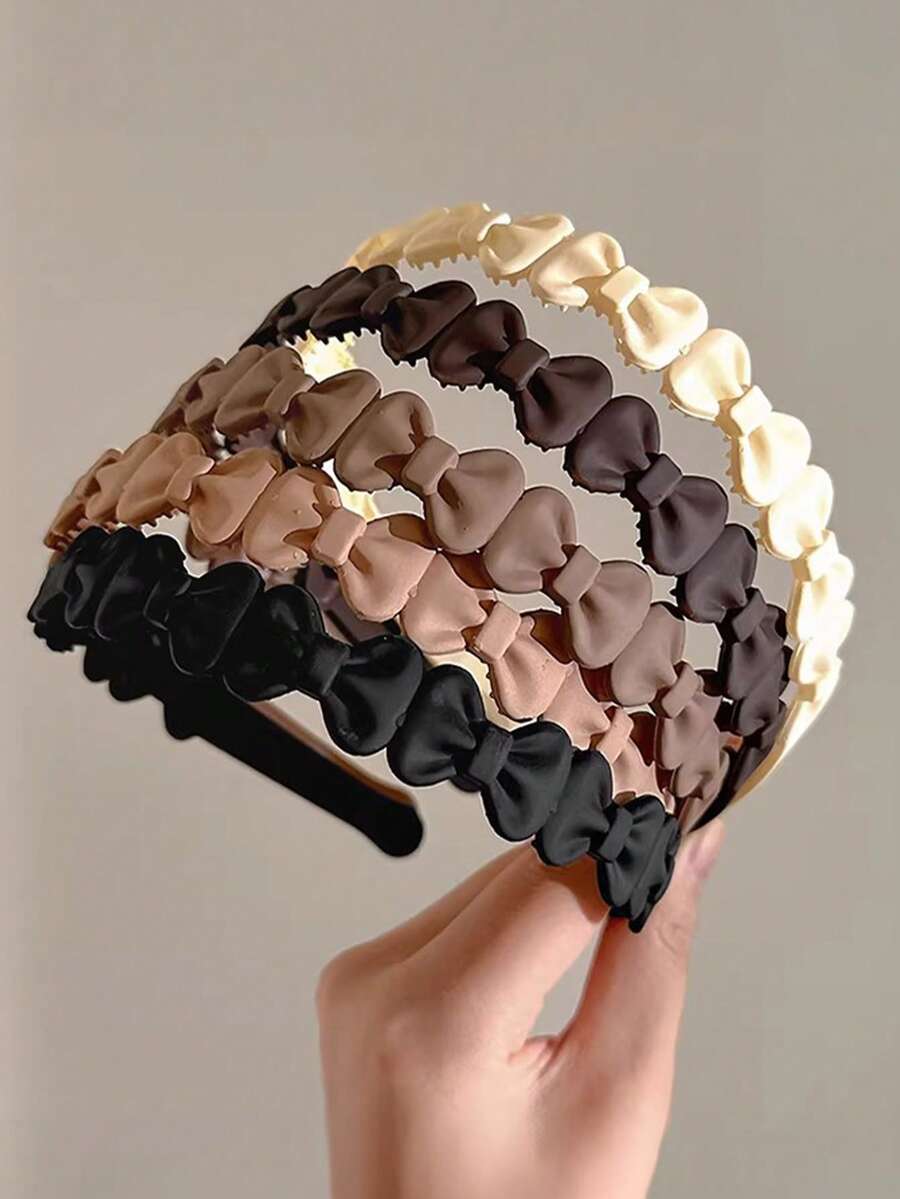 Set de 5 diademas de mujer estilo bohemio en blanco, negro, café oscuro, café claro y caqui, aros de plástico para el cabello, accesorios versátiles y elegantes minimalistas, adecuados para uso diario, casual, fiesta, playa, vacaciones, peinado, lavado de cara/cabello, maquillaje, accesorios de vestir, accesorios de viaje para primavera/verano/otoño/invierno, diadema, festival, cumpleaños - Multicolor - Ver 1