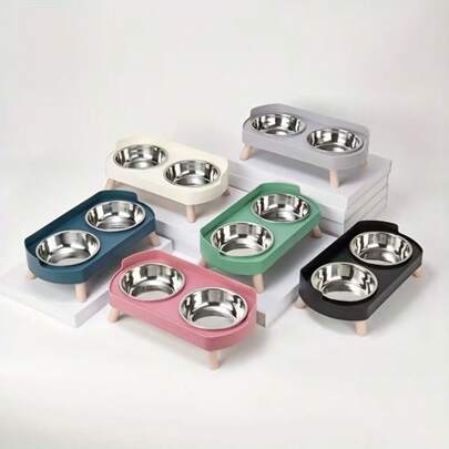 Pet Food & Water Bowl With Stand, Designed For Cats & Dogs, Neck-Protecting, Non-Slip And Easy To Clean Pet Feeder