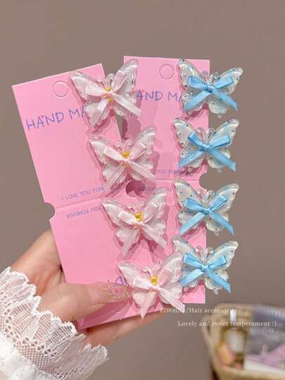 4个/8个可爱蝴蝶发夹，2026春夏新款刘海侧边发夹，发饰