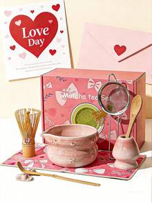 Matcha Set - 8-Piece Set, Including Matcha Brush, Measuring Spoon, Tea Utensils, Tea Bowl, And Stand. Pink Matcha Set, Perfect As A Gift For Lovers, Friends, Colleagues, Or Family, Suitable For Daily Use, Parties, Birthdays, Anniversaries, Mother's Day, Valentine's Day, And Easter (Pink). - Pink - View 1