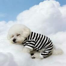 Black & White Striped Dog Clothes, Lightweight Breathable Pet Pajamas For Small Dogs Like Poodle And Teddy, Classic Black And White Striped Dog Belly Wrap, Small Dog Anti-Shedding Sleeping Clothes - Black and White - View 6