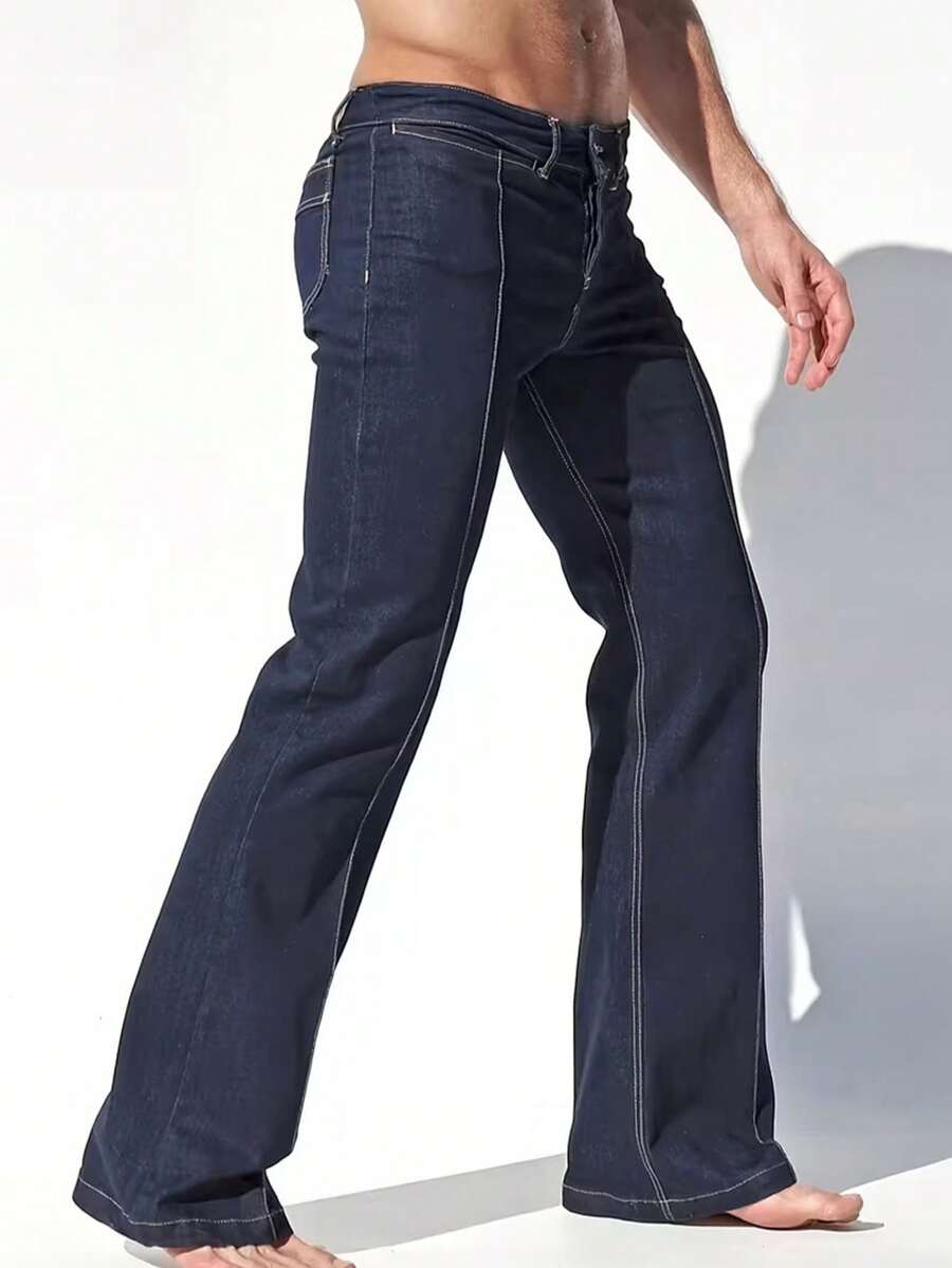 YANGCANREN Men's Fashion Versatile Daily Commute Seam Front Flare Jeans - Blue - View 1
