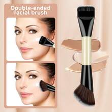 1pc Dual-Ended Powder Foundation Brush, Multifunctional Makeup Brush, Contour Brush, Professional Cosmetic Brush - Yellow - View 8