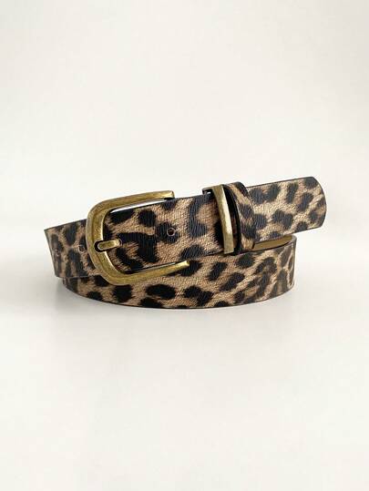 1pc Leopard Print Bronze Buckle Vintage Casual Street Style Wide Belt, Suitable For Jeans, Casual Pants, Trousers, Daily, School, Travel
